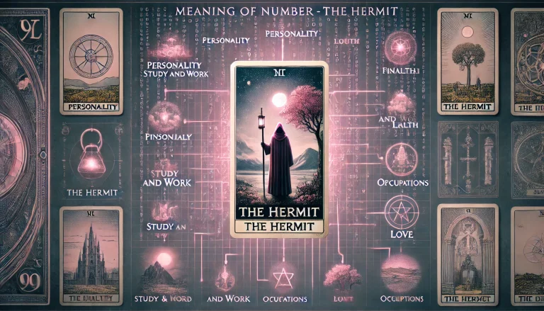 This image represents the personality traits, symbolism, and love aspects of the Hermit card